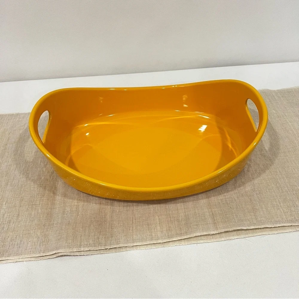 Rachel Ray 4 Quart Oval Baker Dish Yellow Mustard Stoneware Glazed Glassy